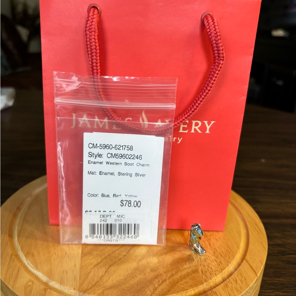 James Avery Texas Western Boot Charm Sterling Silver